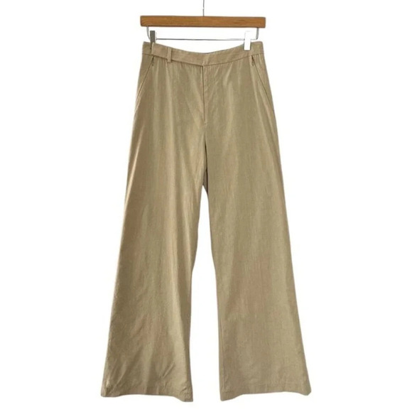 Kobi Halperin Khaki Tan High Waist Wide Flare Leg Stretch Trousers Pants Size 8 - Picture 1 of 9